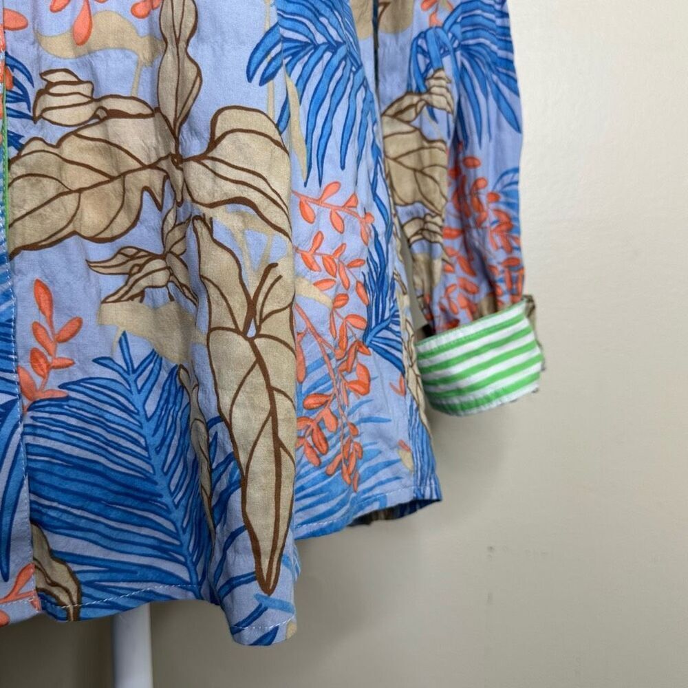 J McLaughlin Lois‎ Shirt Blue Tropical Button Up fits sz Large - Picture 3 of 7